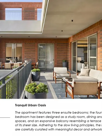 Another page from the magazine feature, highlighting the tranquil urban oasis created on the apartment's deck.