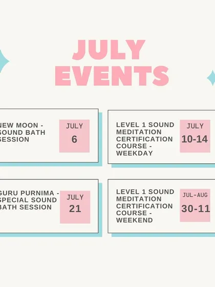 Our monthly event calendars give you a glimpse of the diverse offerings available. We host everything from New Moon sound baths to our comprehensive Level 1 certification courses, with options for both weekday and weekend learning.
