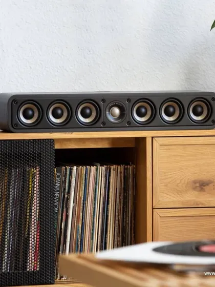 The Polk Signature Elite ES35 is a slim center channel speaker that can be placed on a cabinet or mounted on the wall. Its versatile design and powerful performance make it a cornerstone of any high-resolution home theater.