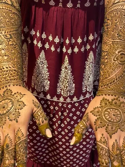 The back of the hands from the previous design, featuring a beautiful central mandala. This ensures the henna looks just as gorgeous from the back as it does from the front.