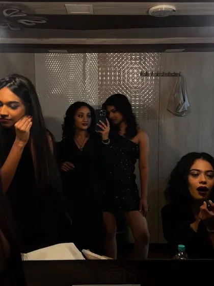 Another candid mirror shot from the shoot with Ricky Kej's team. Just a few of us getting ready behind the scenes.