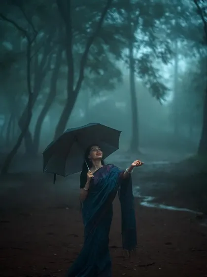 Another pose with the umbrella from the monsoon series, showing a different angle.