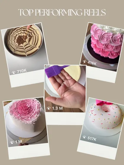 These are the top performing reels we created with @thebakenmorestudio, with some hitting over 1 million views! We identify what your audience loves, from satisfying decorating videos to trendy cake designs, and create a content plan that guarantees high engagement.