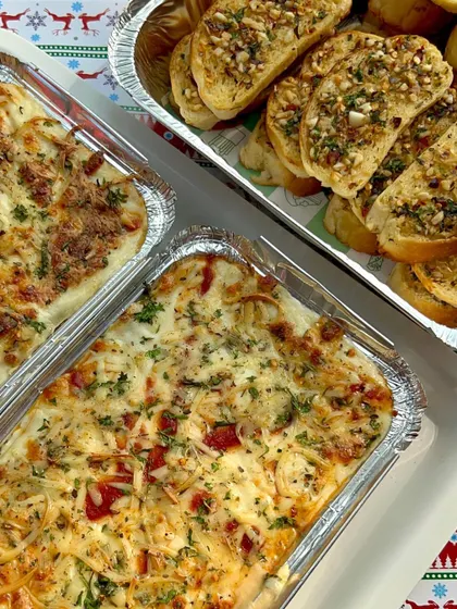 Another look at my popular Veg Lasagna and Garlic Bread combo. This is a complete, satisfying meal that I can deliver for your house parties.