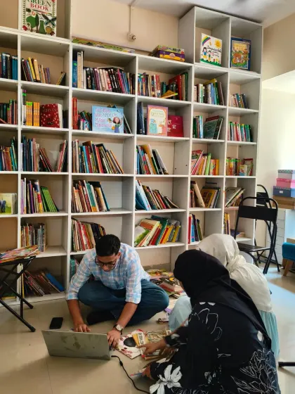 Our student changemakers from RJ College in Mumbai, helping us maintain our library inventory. Their work behind the scenes lays the foundation for deeper impact.