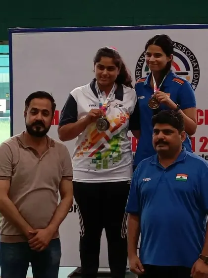 Celebrating the victory of two more shooters at the Haryana State Rifle Association championship.