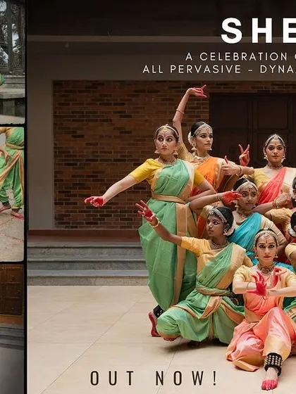 A promotional collage for our dance video 'SHE', showcasing different moments from the production and the vibrant, coordinated costumes of the dancers.