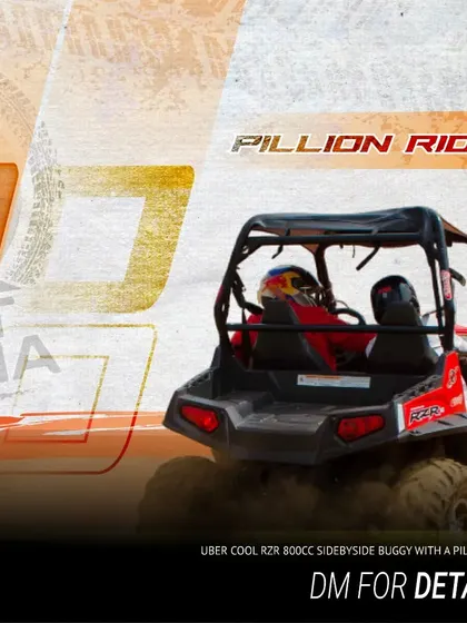 Want to share the thrill? Our Polaris RZR 800cc buggy is a side-by-side vehicle perfect for a pillion rider. You get all the excitement of the trail while riding along with a friend or family member.