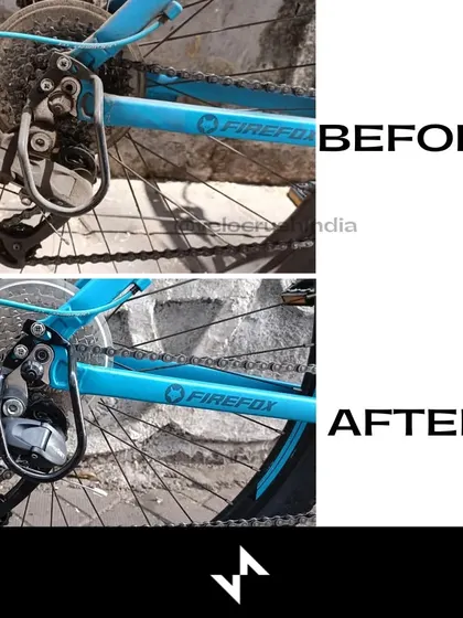 A closer look at the restored rear derailleur and chainstay on the Firefox. Proper cleaning and lubrication here prevent premature wear and tear, especially for Mumbai cycling enthusiasts.