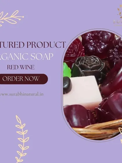 My Red Wine organic soaps are a featured product, known for their antioxidant properties. They come in beautiful shapes and are a popular choice for gift hampers.
