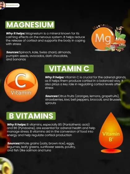 A detailed look at how specific nutrients balance cortisol. Magnesium calms the nervous system, Vitamin C supports the adrenal glands, and B Vitamins help manage stress.