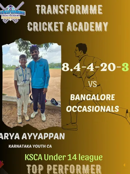 Arya Ayyappan's crucial 3-wicket contribution in the KSCA U-14 league match.