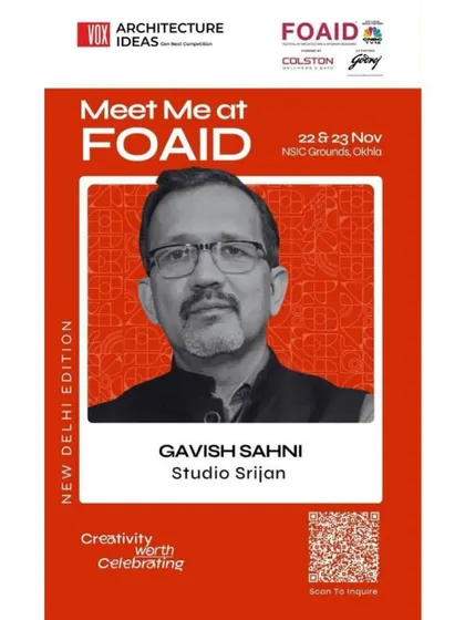 An invitation to meet me at the New Delhi edition of FOAID, where I shared my insights and connected with fellow professionals and design enthusiasts.