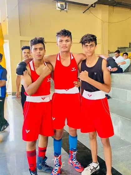 Our boxers in their gear before the CBSE championship bouts. Ready for the fight.