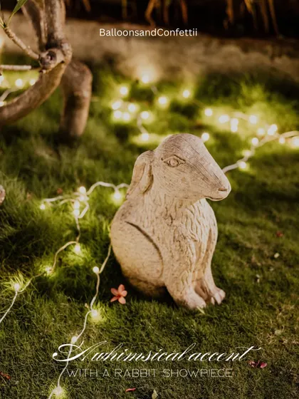 A whimsical detail hidden in the decor. This little rabbit showpiece added a touch of unexpected charm to the enchanted garden theme of the proposal.