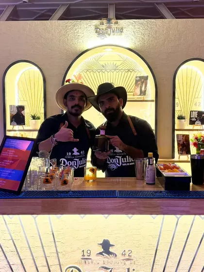 Our bartenders fully embraced the Don Julio theme, complete with branded aprons and hats. Here, they are ready to serve signature tequila cocktails, adding to the authentic and engaging atmosphere of the brand event.