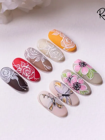 A collection of my hand-painted rose and butterfly designs. I love combining different elements from nature in one set.
