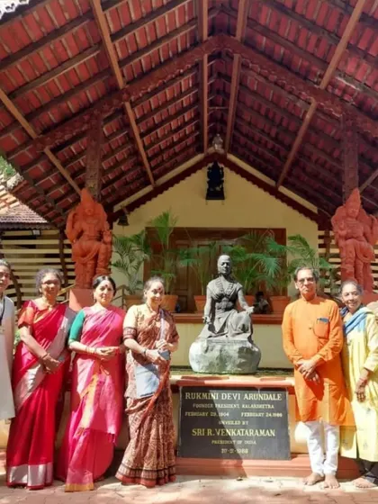 A wonderful reunion with my batchmates at Kalakshetra, standing before the sculpture of our idol and mentor, Rukmini Devi Arundale. Visiting the campus always feels like coming home.