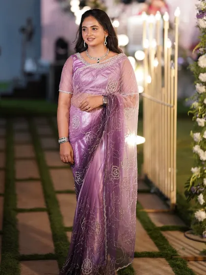 A full-length shot showcasing the modern diamond-look set. It's a perfect example of how the right jewellery can elevate a contemporary outfit.