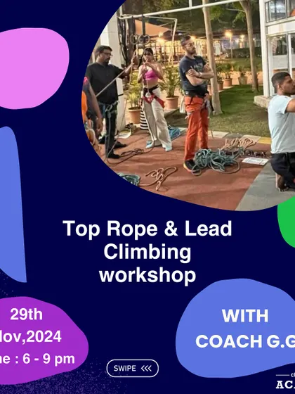 Another workshop announcement, showing climbers practicing their skills outdoors. Our workshops are held regularly, so there's always an opportunity to learn.