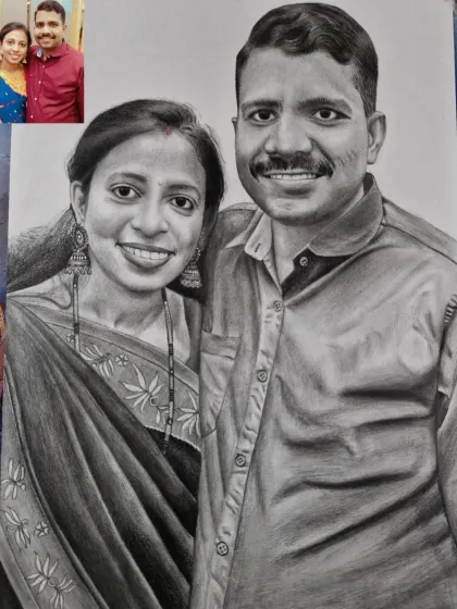 A custom couple portrait created from a client's photo. I work carefully to ensure the final pencil sketch captures the likeness and the special connection between two people, making it a perfect anniversary or wedding gift.