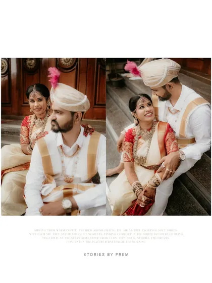 A diptych of the couple sharing a look and a smile, capturing their natural interaction and affection.