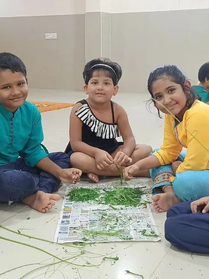 A candid moment of my students working together on their Pookalam. I believe in creating a space where kids can learn, create, and have fun with new friends.