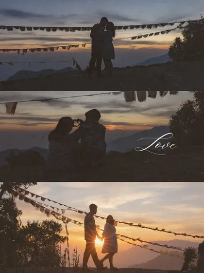 A series of sunset silhouettes in the hills, telling a story of love as the day comes to a close.
