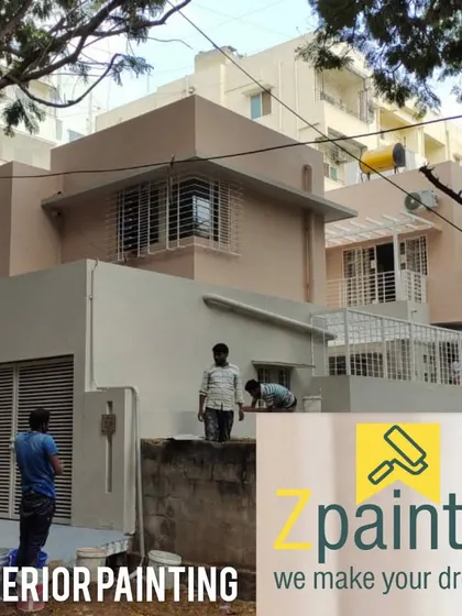 The same exterior painting project in progress. I use high-quality exterior emulsions that are designed to withstand Bangalore's weather.
