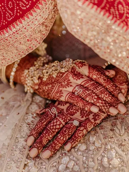 The intricate story told through Mehendi. We pay close attention to the beautiful details of your wedding, like the deep color and delicate patterns of the bride's henna-adorned hands.