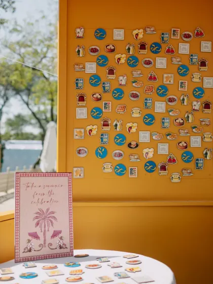 A whimsical "Saturday Market" themed event in Udaipur, with custom-designed stalls for a Chai House, Frozen Yoghurt, and Ice Gola, complete with unique branding and playful decor.