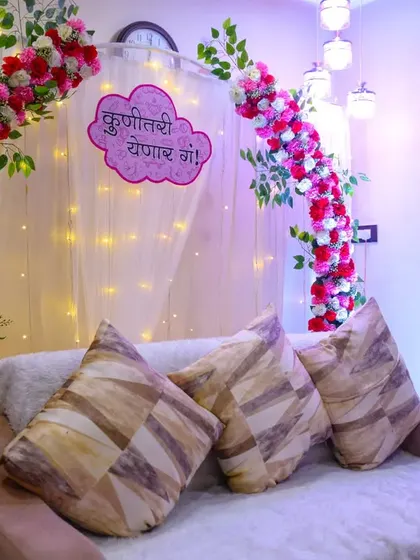 A simple and elegant baby shower decoration setup for an at-home celebration.