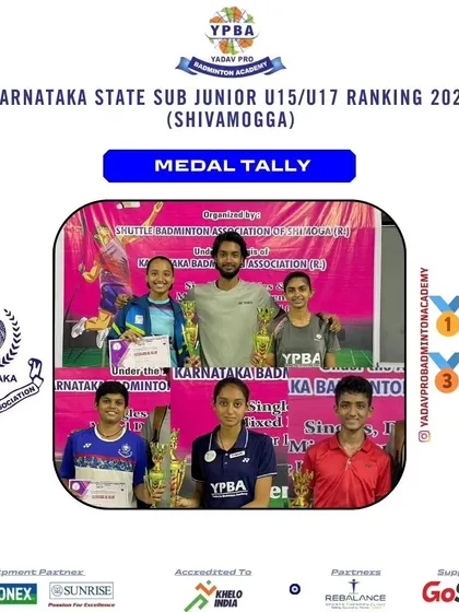 These posters highlight the consistent success of my junior and sub-junior players across various state-level tournaments in Karnataka, Tamil Nadu, and Assam, showcasing their achievements in singles and doubles categories.
