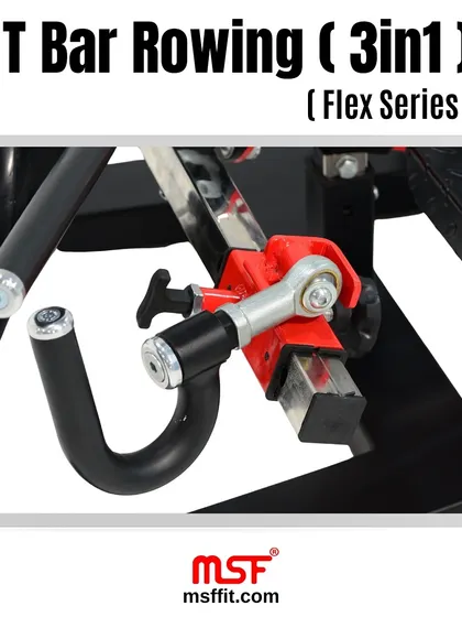 A detailed shot of the adjustable components and heavy-duty pivot point on the T-Bar Rowing machine.