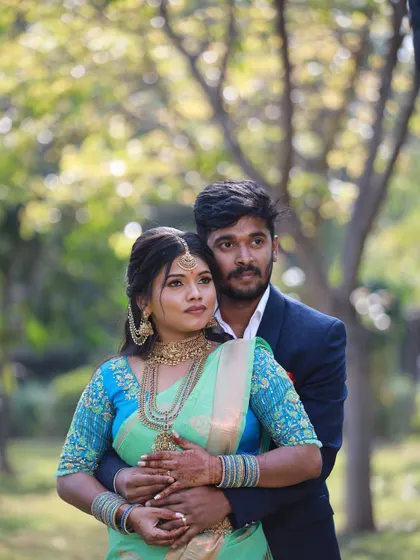 Rachana's ring ceremony. A beautiful couple shot where the bride's makeup looks natural and radiant.
