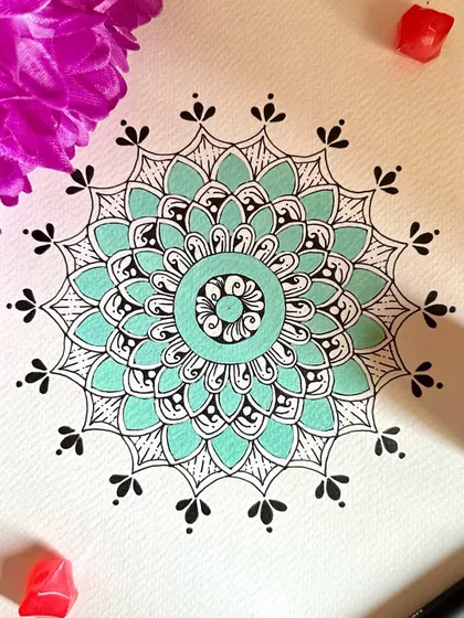 "Jaane kitne dinon ke baad..." A lovely pastel mandala in a calming shade of mint green. Sometimes a single color is all you need to make a statement.
