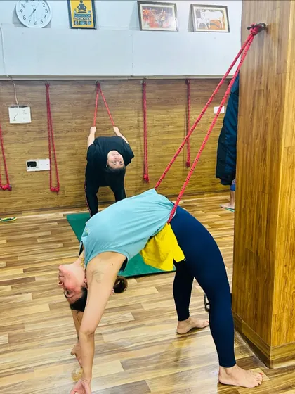 We use every tool available to enhance your practice. Wall rope yoga is fantastic for achieving deep, supported backbends, helping to open the heart and improve spinal flexibility with stability.