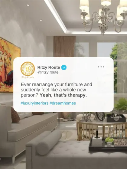 Rearranging furniture can feel like therapy. This luxurious living room, with its classic white sofas and ornate chandelier, is designed to be both beautiful and adaptable to your mood.