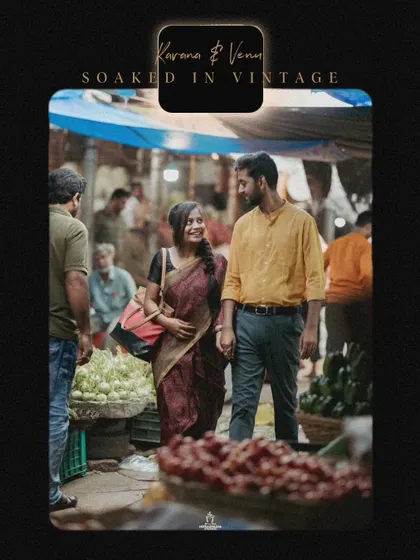 A duplicate of ID 43, this image highlights the vintage aesthetic of a couple's market pre-wedding shoot.