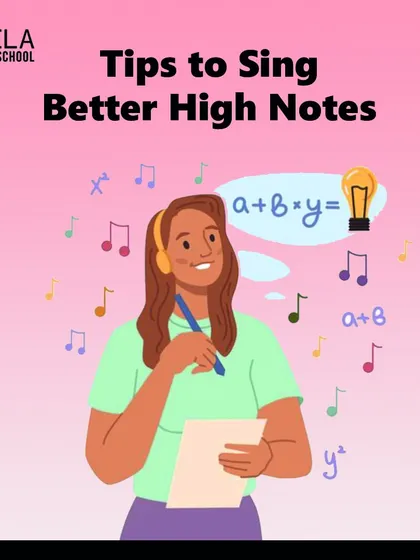 A graphic introducing "Tips to Sing Better High Notes." I teach specific vocal and breath exercises to help students expand their range smoothly and safely.