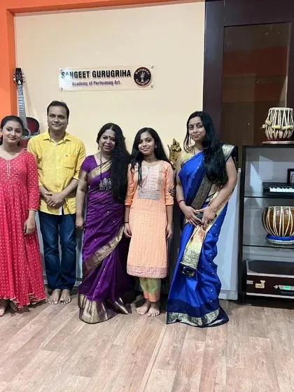 The team at Sangeet Gurugriha with students after a successful examination day.