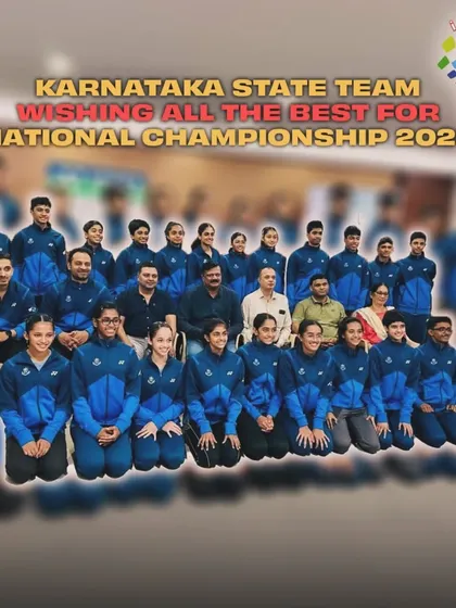 The Karnataka State Team, including our players, posing together before the National Championship 2024. We wish them all the best.