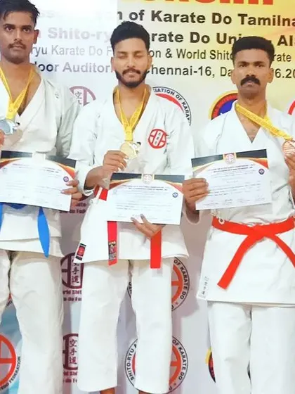 Another shot of our team on the podium at the state championship. Sharing this victory with my friends Pugazh and Naresh was a great feeling.