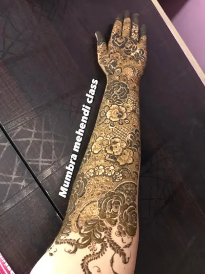 Another angle of this full bridal sleeve, showing the peacock and floral details.
