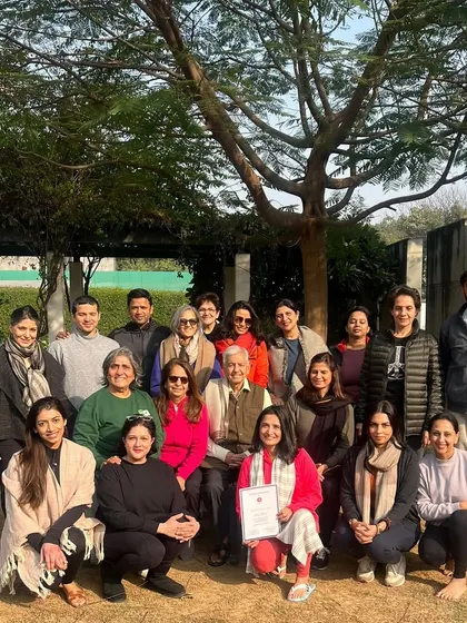 A group photo with my respected teacher, Srivatsa Ramaswami, and dedicated students after a training session. The community we build is a vital part of the yogic journey.