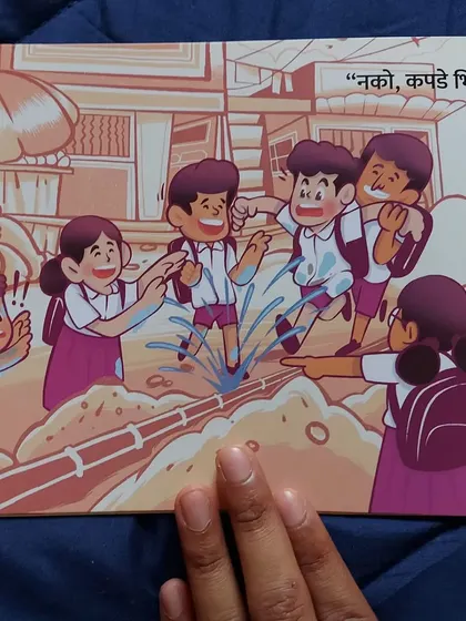Another scene from 'Karanje', where the main character's friends join in the fun. I focused on creating dynamic and joyful interactions between the children.