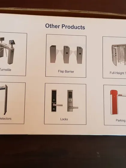 The product catalog shows other access control equipment I can install, including turnstiles, flap barriers, and parking barriers.