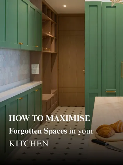 This image introduces the idea of maximizing forgotten spaces in the kitchen. From awkward gaps to the entry pathway, every niche holds the potential for smart, beautiful storage solutions.