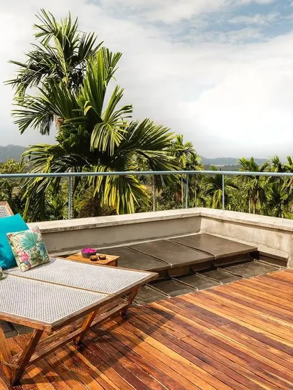 Another view of the Tower Room's terrace, showcasing the expansive view over the Andaman jungle.