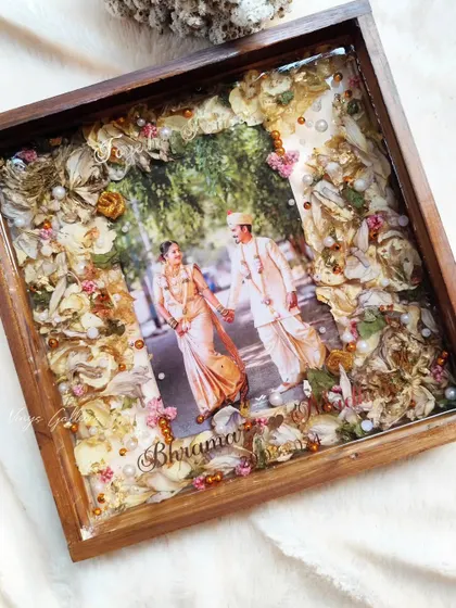 Another view of the "Garden of Love" frame, showcasing the cute elements and floral hues that complement the couple's photo.